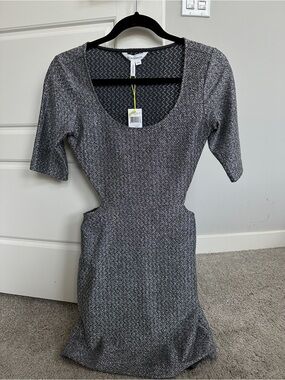 BCBGeneration Gray Cutout Scoop-Neck Mini Dress